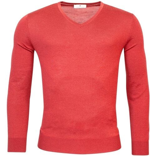 Thomas Maine Trui V-Neck Single Knit Merinowol Coral / male