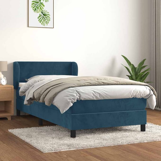 vidaXL - Boxspring - met - matras - fluweel - donkerblauw - 90x200 - cm