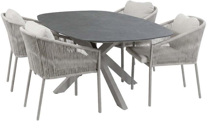 Tuinset Elvira/Barletta | 4 personen | Deens ovaal 180 cm | Rope & kunststof