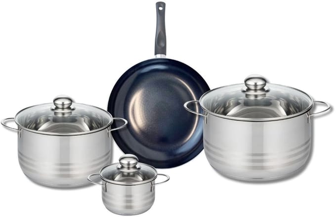 Set van 1 Koekenpan 24 cm en 3 kookpotten 12, 20 en 24 cm Elo Prima Glanzend