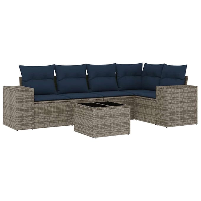 vidaXL - 6-delige - tuinbankset - met - kussens, - grijs - polyrotan