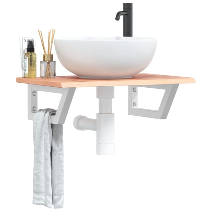 vidaXL - Badkamer - wandschap - staal - en - massief - eikenhout