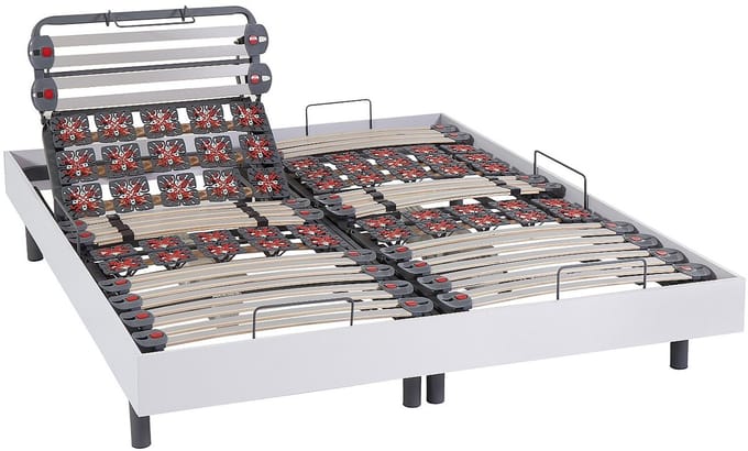 Vente-unique Bed met elektrische lattenbodem stof wit 2 x 80 x 200 cm