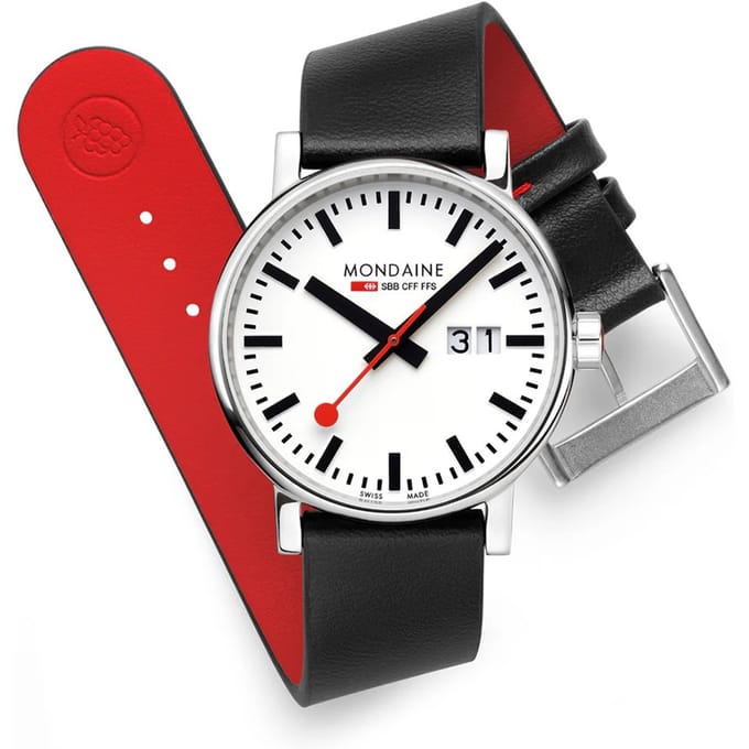 Mondaine MSE.40210.LB Evo2 Unisex Horloge Zwart Leer