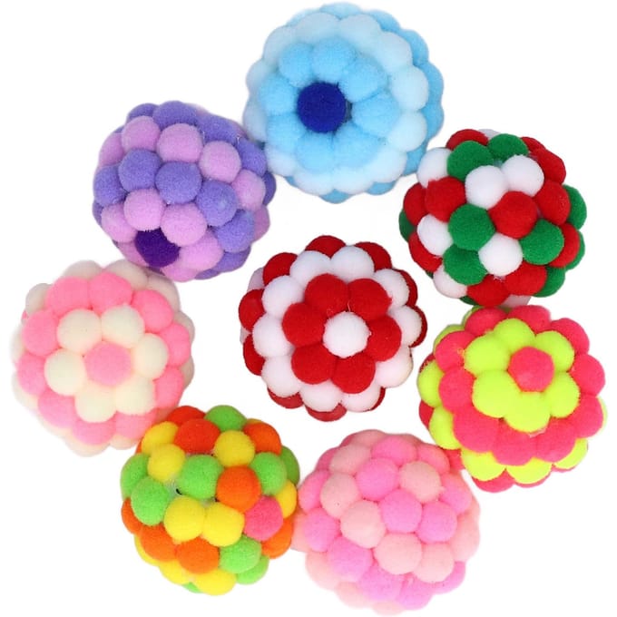 8 stuks Kattenbal Speeltjes Elastisch Zacht Kleurrijk Interactief Achtervolgen Kauwen Pluche Bel Bal voor Kitten blue
