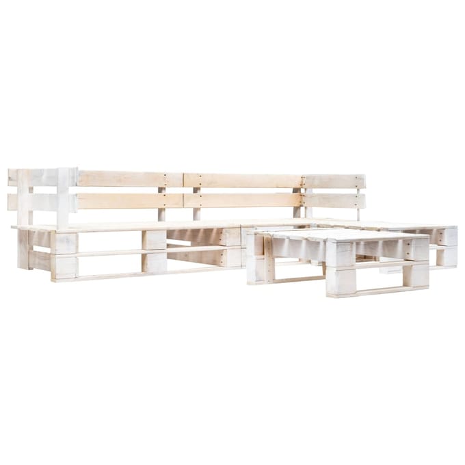 vidaXL - 4-delige - Loungeset - pallet - hout - wit