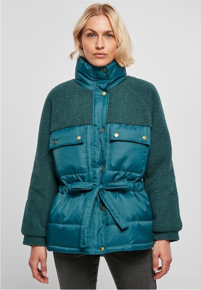 Urban Classics - Sherpa Mix Gewatteerd jack - M - Groen