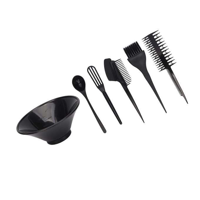 6 stuks Haarkleurset Professioneel Multifunctioneel Zacht Elastisch Nylon Borstel Haarkleurkom Borstelset black