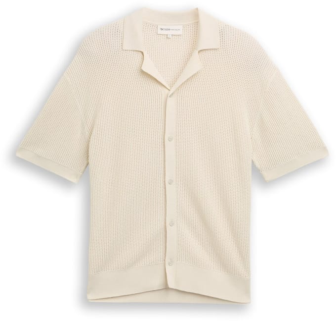 Tom Tailor Denim - Gebreid overhemd met kraag - Maat M - greyish white