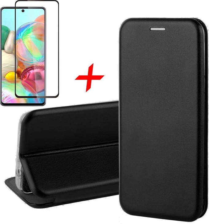 Hoesje geschikt voor Samsung Galaxy A71 - Screen Protector FullGuard - Book Case Kunstleer ThinShield Zwart & Screenprotector