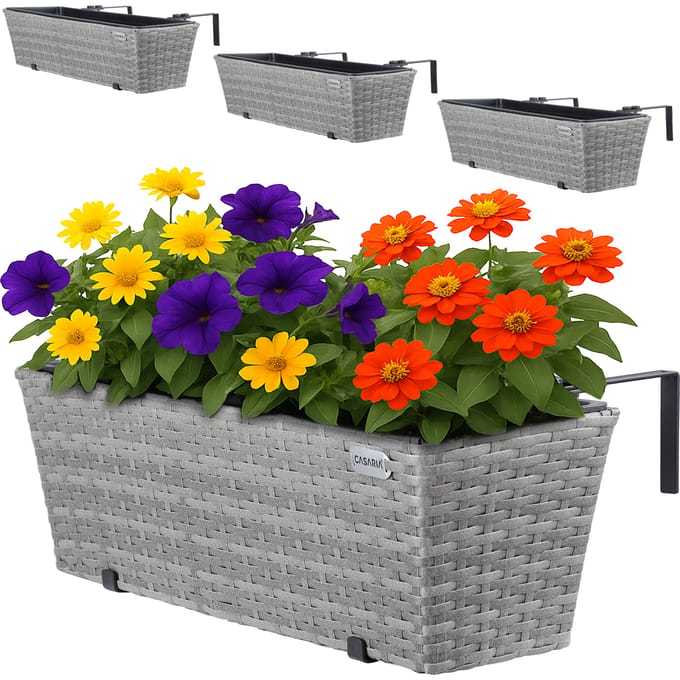 Casaria Polyrattan Balkon Plantenbak - 4 Stuks a 11 Liter – Grijs