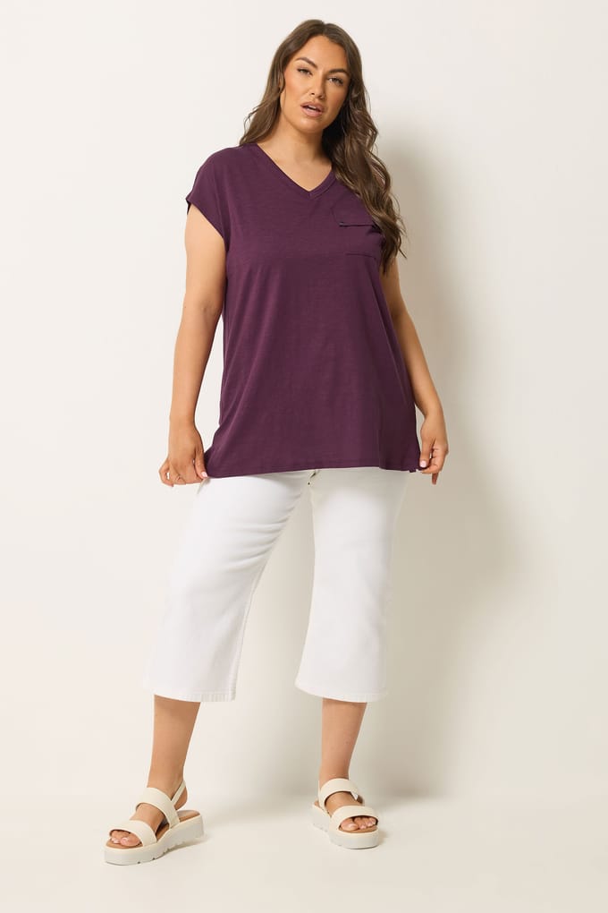 Yours Paars Tshirt Met Studs En Borstzak Size 62-64