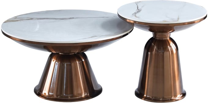 StarFurn Salontafel Alix - Rond Wit Marmer - Set van 2 - 75x75x41cm