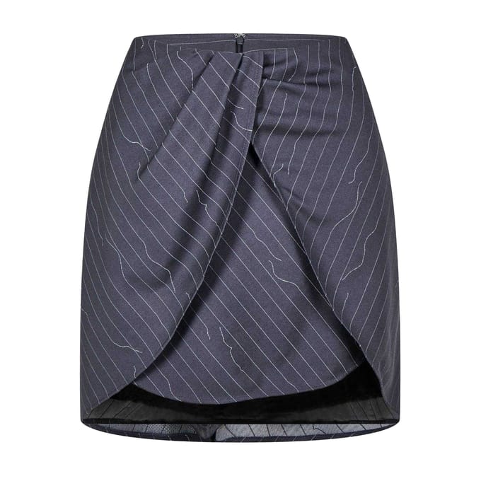 Off White Dames/Dames Pinstripe Wollen Blend Slanke Minirok (Grijs)