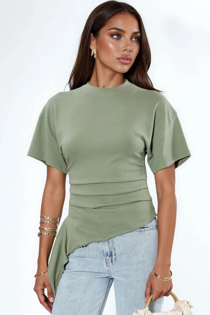 Overmaatse Crew Neck Drape Blouse