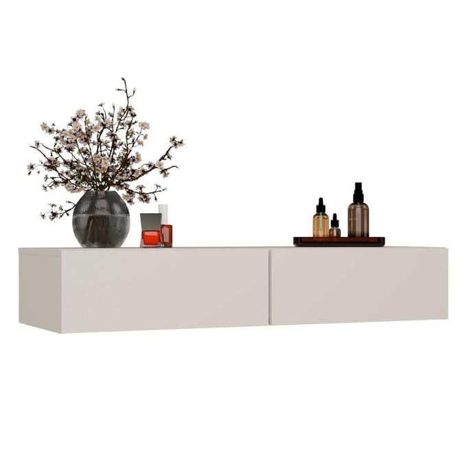 Table de Dressing Cosmétique Suspendue Mika 110 Cm 2 Tiroirs Pour Chambre à Coucher Beige Cachemire