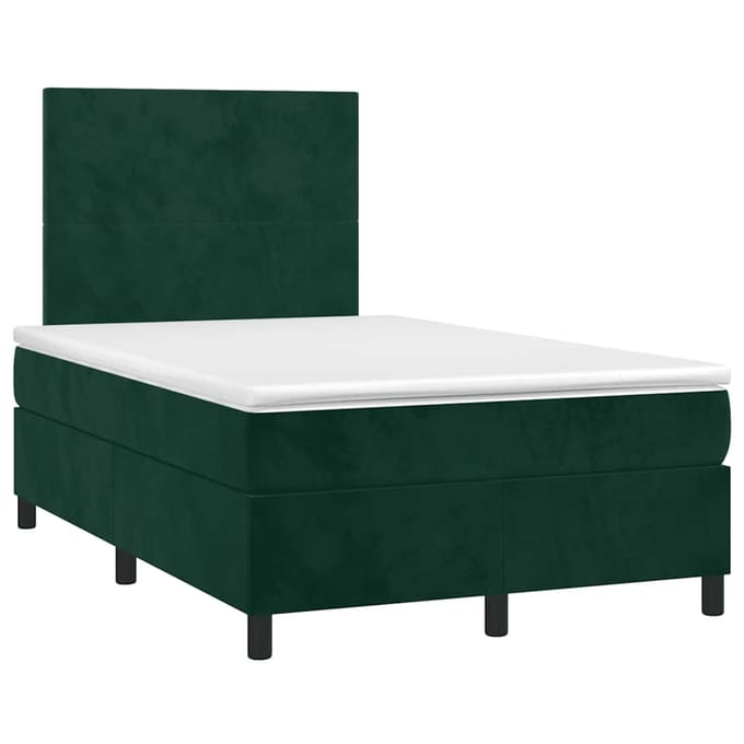 vidaXL - Boxspring - met - matras - en - LED - fluweel - donkergroen - 120x200 - cm