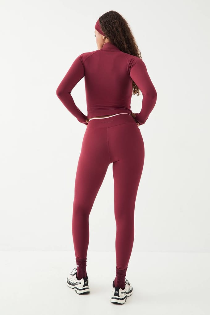 Dames DSGN Studio Sport Contrast Binding Wrap Waist Legging | Burgundy | Maat: XL