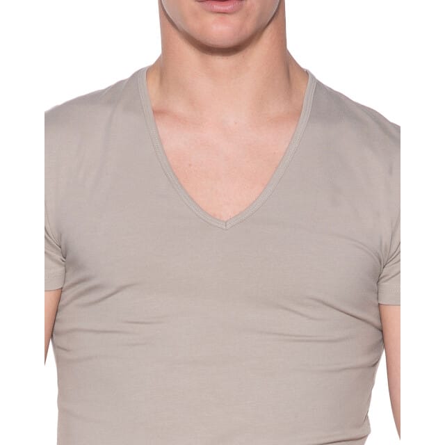 Slater 6740 - Stretch 2-pack T-shirt diepe V-hals korte mouw invisible khaki L 95% katoen 5% elastan
