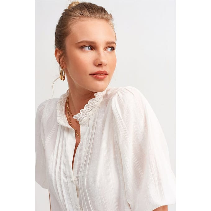 Dames Effen Mandarijnkraag Geweven Shirt
