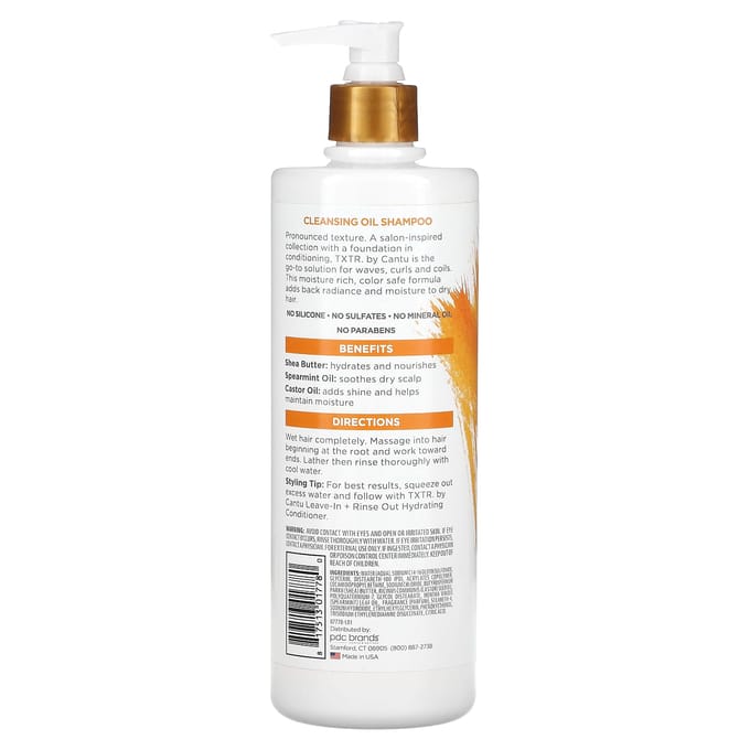 Cantu, Textiles, Shampoing à l'huile nettoyante, cheveux colorés et bouclés, 16 fl oz (473ml) white