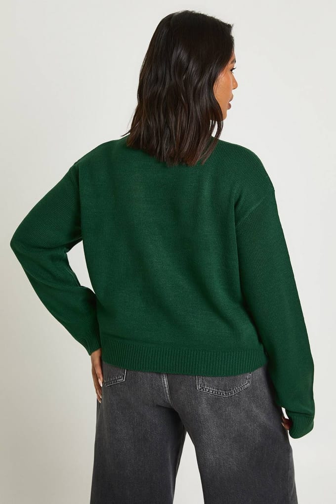 boohoo Dames Plus Aspen Apres-Ski Half Zip Kersttrui | Green | Maat: 18-20