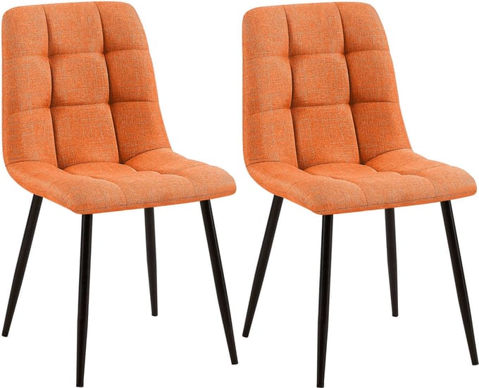 CLP Set van 2 Eetkamerstoelen Tilde - Gestoffeerd - Metalen Onderstel - belastbaar tot 150 kg - Stof/oranje
