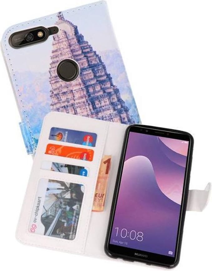 Temple 1 Bookstyle Hoesje Geschikt voor Huawei Y7 2018
