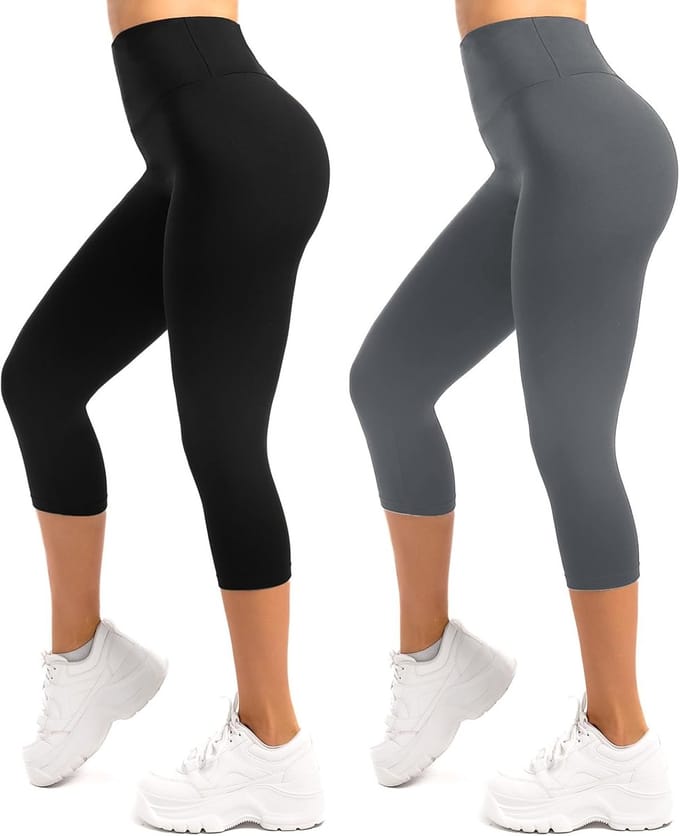 3/4 Legging Dames Hoge Taille Opaque Elastische Legging Grote Maten 2 Pak Zwart