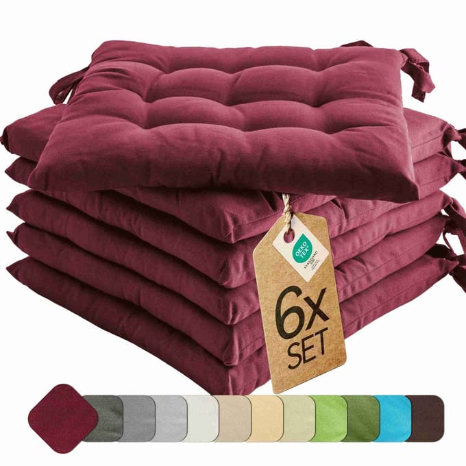 etérea Basic Zitkussen Stoelkussen - Seat Cushion 6 Stuk - 40x40 cm - Bordeaux