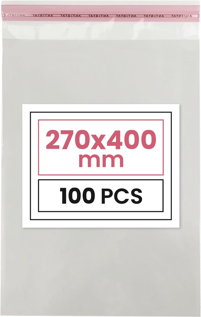 Plastic zakjes met plakstrim - 27x40 cm - transparant - 100 zakken