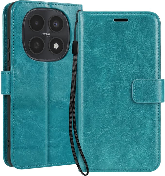 Mayaxess, Hoesje geschikt voor Redmi Note 15 5G / 4G - Wallet Case met Koord & Stand, Turquoise