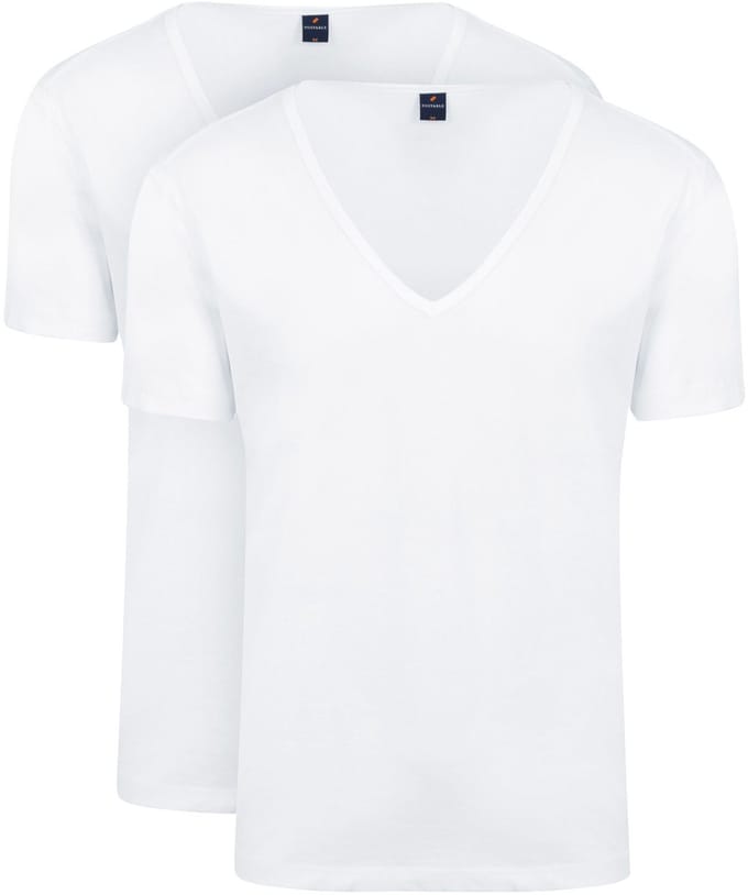 Suitable Vitaru T-Shirt Diepe V-hals Wit 2-Pack - Maat XXL - Heren - Basic T-shirt - Ondershirt met Stretch