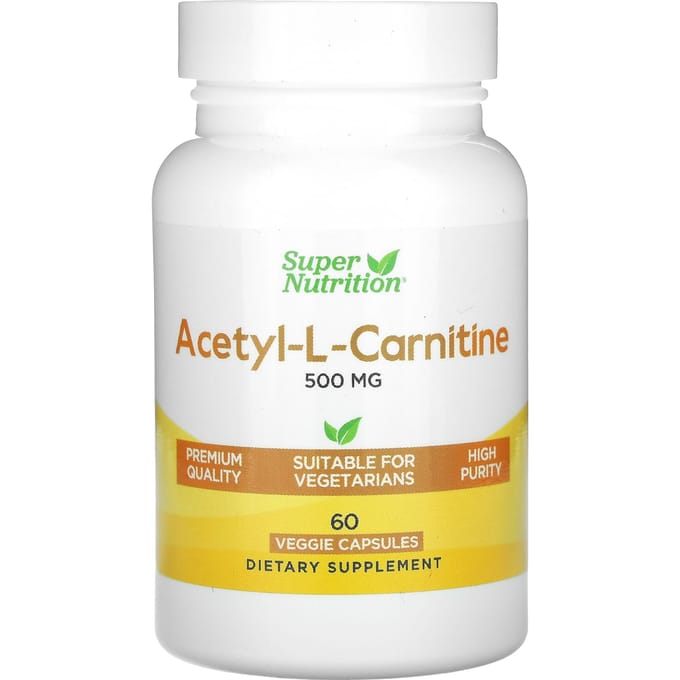 Super Nutrition, Acétyl-L-Carnitine, 500 mg, 60 Gélules Végétales