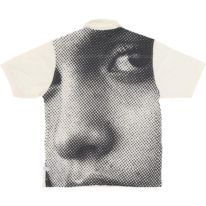 Face Woven herenoverhemd met korte mouwen gebroken wit