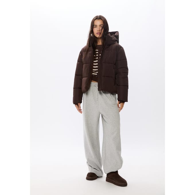 Stradivarius Basis gewatteerde jas met capuchon  Bruin S