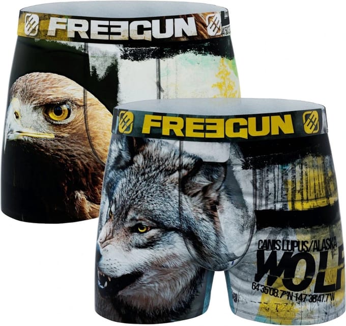 Freegun microvezel heren boxershorts - maat S - 2-pack - Wolf/Arend