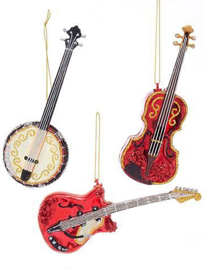 Glas Gitaar, Banjo & Viool Kerst Ornamenten - 1 Willekeurig!!