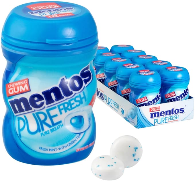 Mentos - Gum - PureFresh - Freshmint - Pot - 10 x 24 gram - Omdoos 6x