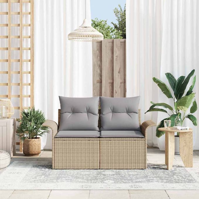 vidaXL - Tuin - Sofa - met - kussen - Beige - 141 - x - 62 - x - 69cm - poly - rattan