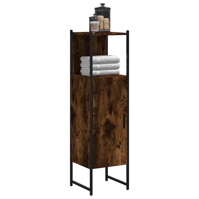 vidaXL - Badkamerkast - 33x33x120,5 - cm - bewerkt - hout - gerookt - eikenkleurig
