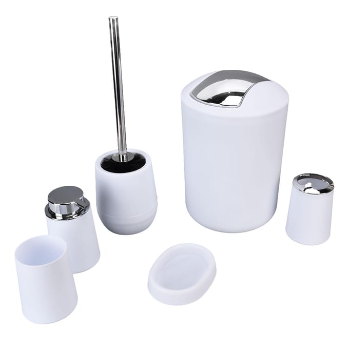 6-delige/set Badkameraccessoireset Elektroplating Tandenborstelhouder Prullenbak Kit voor ThuisWit wit