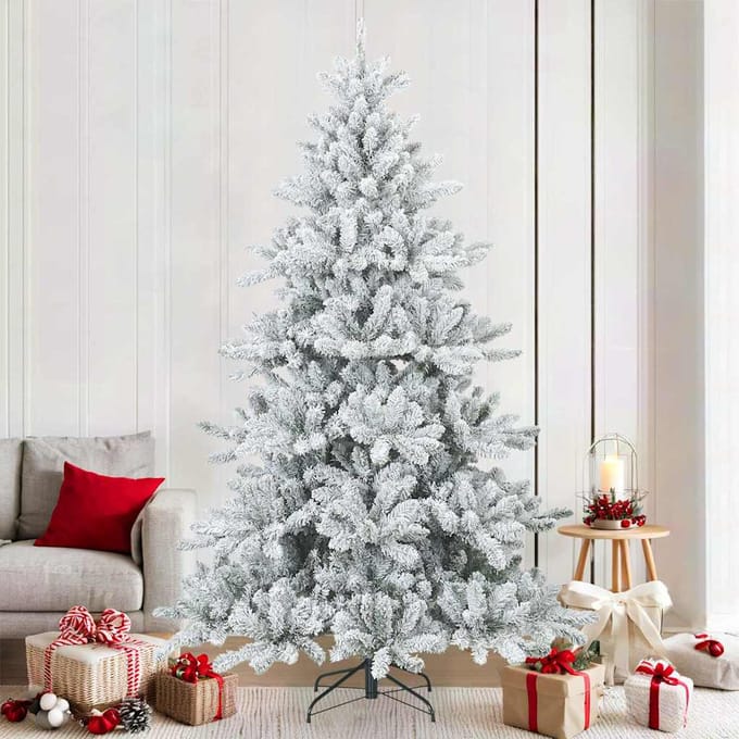 vidaXL - Kunstkerstboom - met - Scharnier - en - Sneeuw - Vilt - Wit - 210 - cm