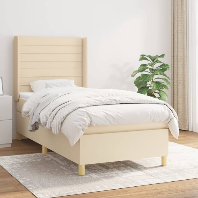 vidaXL - Boxspring - met - matras - stof - crèmekleurig - 90x200 - cm