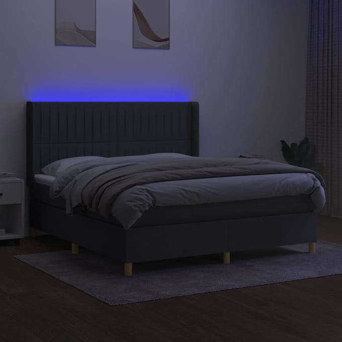vidaXL - Boxspring - met - matras - en - LED - stof - donkergrijs - 180x200 - cm