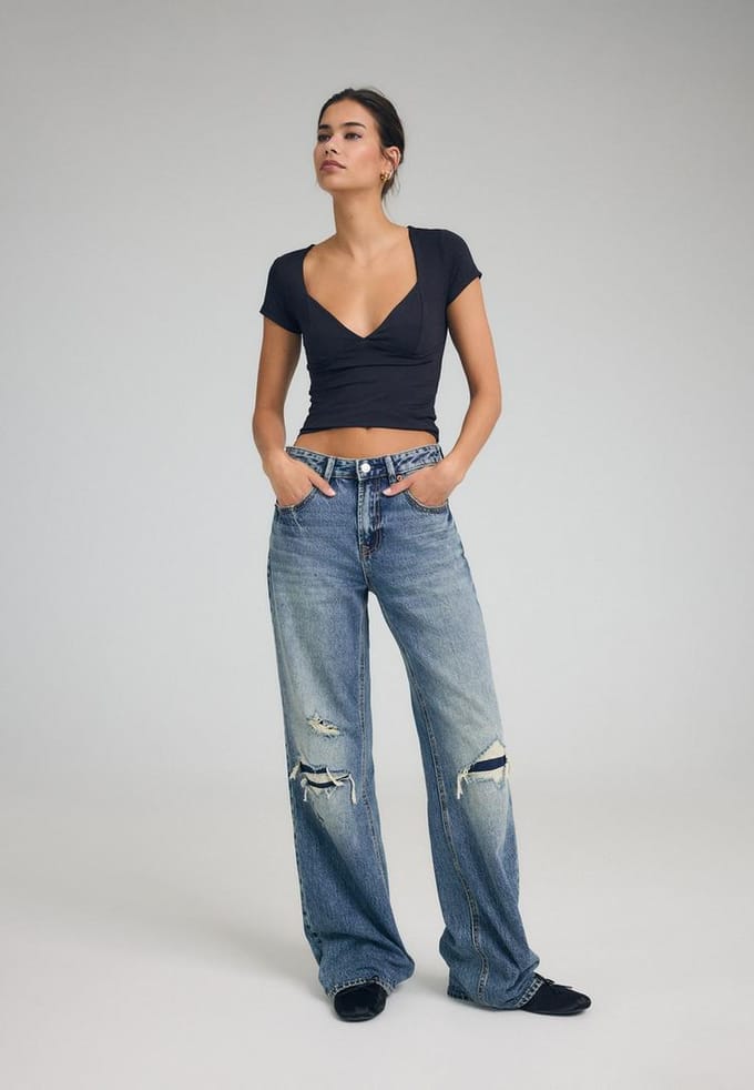 Stradivarius D92 recht model jeans met wijde pijpen  OVERGEVERFDE DENIM WASSING 42