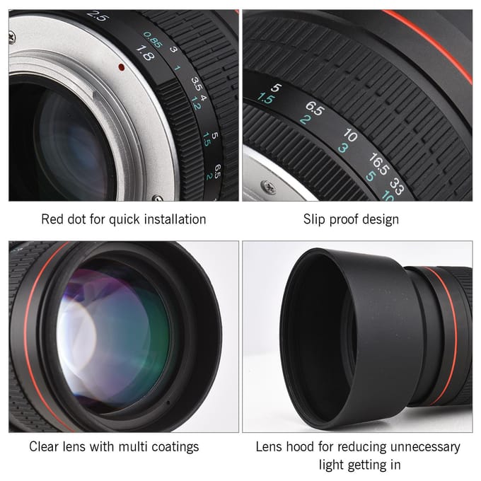 Andoer F1.8 Groot Diafragma Medium Tele Full Frame Portret Camera Lens Handmatige Focus 7 zwart