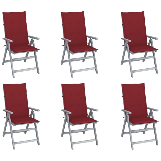 vidaXL - Tuinstoelen - 6 - st - verstelbaar - met - kussens - massief - acaciahout