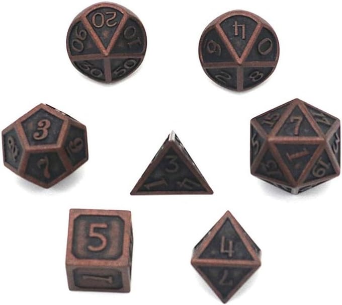 Dobbelstenen set - Metaal RPG - Rollenspel avonden - Zinklegering - 7 stuks - Koperrood