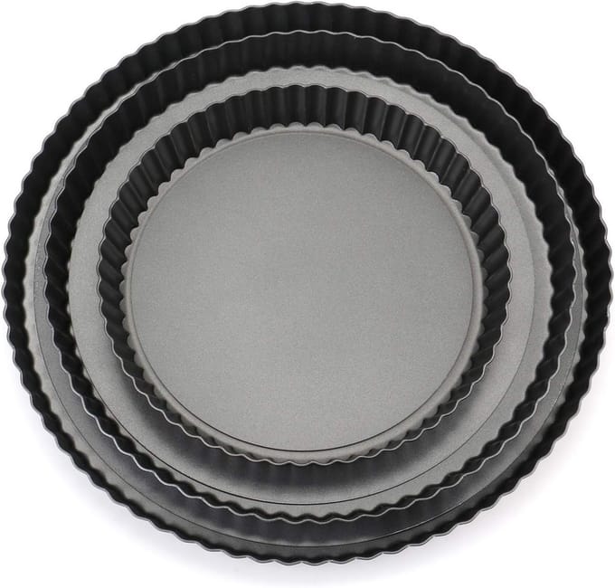 Taartvorm Set - Quiche Bakvorm - Thuis Bakken - Afneembare Bodem - Set van 3 - Zwart